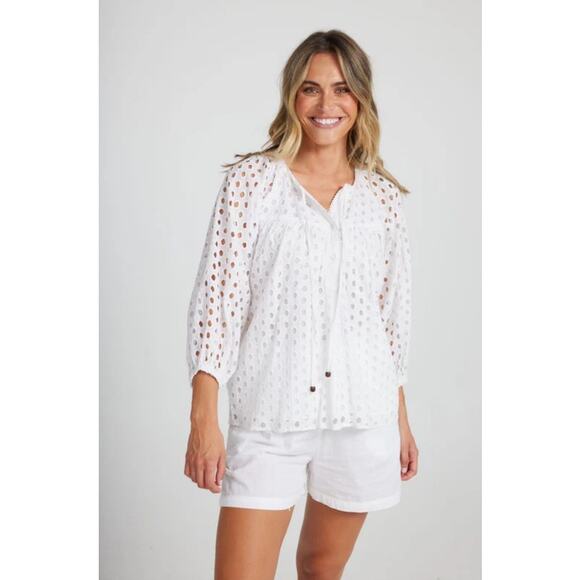 Holiday Celine Eyelet Peasant Top - Picture 1 of 5